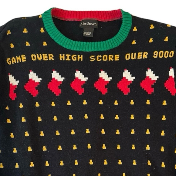 Alex Stevens Game Over High Score Space Invaders Santa Christmas Trees Sweater L - Picture 4 of 8